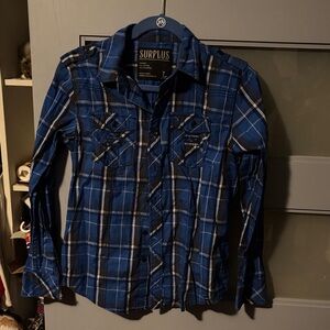 Surplus Kids Navy Plaid Button Down Shirt